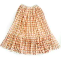 KENZO ヴィンテージ 花柄チェック柄プリーツフレアロングスカート 昭和レトロ