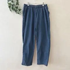 ダークブルー デニムワイドパンツ ウエストゴム