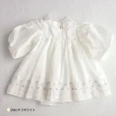 coto cotteホワイトベビードレス 80cmワンピース 裾刺繍シアーパフ