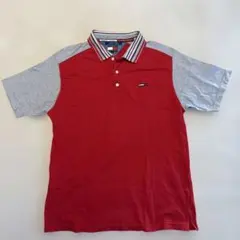 TOMMY JEANS 赤 グレー ストライプポロシャツ（美品❗️）