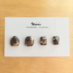 No.324 天然石 タイガーアイ 小ぶり ピアス レジン ステンレス