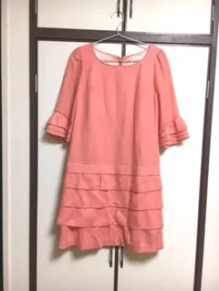 ジャスグリッティー　五分袖フリルワンピース　ピンク