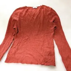 items ニットセーター 薄手 リブ ストレッチ 朱色 フリーサイズ