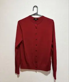 【UNIQLO】ユニクロ メリノクルーネックカーディガン 赤 L