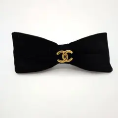 【美品】CHANEL シャネル ココマーク リボン バレッタ ベロア ベルベットのサムネイル