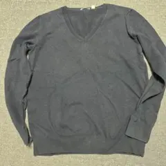 ユニクロ ネイビー Vネック 長袖コットンセーター XL