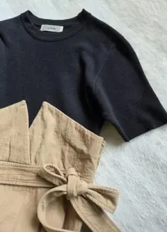 Andemiu ドッキング ワンピース ベージュ×ブラック F