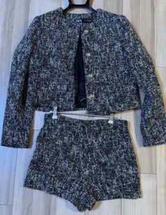 【値下げ】ZARA ツイード ブラック ショートパンツセットアップ