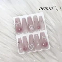 No.39 ネイルチップ ピンク チェリー 量産型 フレンチガーリー ワンホン