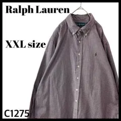 海外規格 ラルフローレン クラッシックフィット 長袖シャツ 紫 チェック XXL