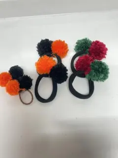 ハンドメイド ポンポンヘアゴム まとめ売り6点