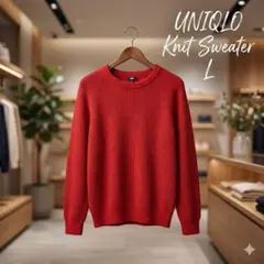 UNIQLO オレンジ レッドリブ編みセーター Lサイズ