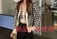 【再入荷】千鳥格子柄　ニットカーディガン　オルチャン　韓国