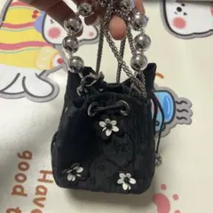 フラワー装飾 黒 ミニショルダーバッグ