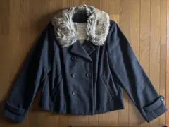 グレー ウール ファー襟 ショートジャケット
