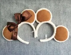 ミッキー型カチューシャ ブラウンリボン付き２個セット