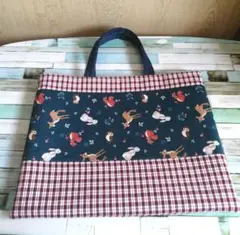 ハンドメイド　レッスンバッグ（動物紺）