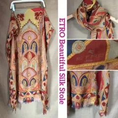 ETRO エトロ　大判シルク　スカーフ　ストール　ペイズリー　イタリア　ダマスク
