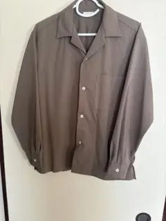 [GUジーユー] オープンカラー長袖シャツ Sサイズ ポケット付き ベージュ
