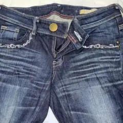 レディース SOMETHING 刺繍デニム パンツ M（ダークブルー）