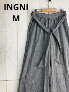 INGNI グレー系チェック ガウチョパンツ ウエストゴムリボン付き M
