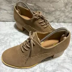 【美品✨】ベージュ スエード レースアップ シューズ L