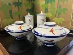 香蘭社　オーキッドレース 睦揃い　蓋付き飯碗　蓋付き湯呑　茶碗　飯碗　湯呑みのサムネイル
