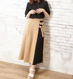 INGNI サイドベルト キャメル＆黒プリーツ切替スカート