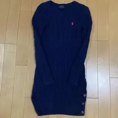 ポロ ラルフローレン ニット ワンピース ケーブル編み 刺繍 ネイビー 良品