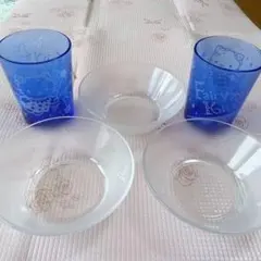 ハローキティリボン柄小鉢サラダボール&ブルーガラスグラス　5個セット
