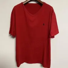POLO RALPH LAUREN Vネック 刺繍ロゴTシャツ レッド XXL