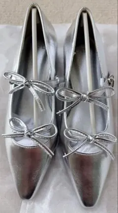 GRL ダブルリボンパンプス シルバー 22.5cm