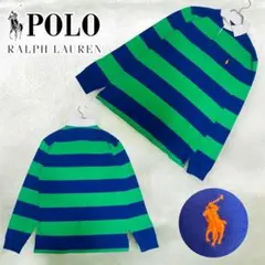 現行QR ポロ ラルフローレン ラガーシャツ ポニー ロゴ 長袖 ボーダー M