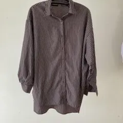 値下‼︎Discoat茶色と白のストライプ長袖シャツM