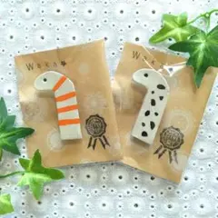 オーブン粘土のブローチ　チンアナゴ　2個セット②　ハンドメイド　北欧　陶器風