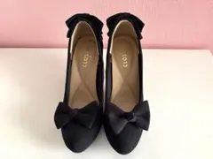 未使用　しまむら　取り外し可能リボン付き　黒ハイヒールパンプスのサムネイル