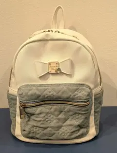 リボン付き ホワイト デニムリュック