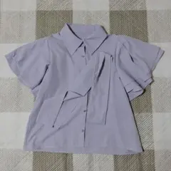に*ー様 GRL ライトグレー パープルフリル袖 半袖シャツ Ｍサイズ