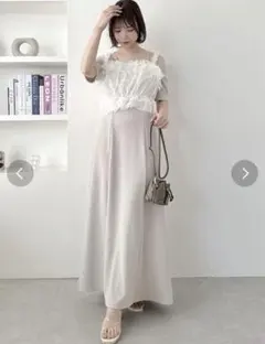 dazzlin 5分袖チュールギャザービスチェワンピース