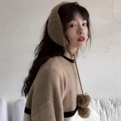 イヤーマフ　裏起毛　耳当て　鍵編み【ブラウン】冬　防寒　フェミニン 可愛い