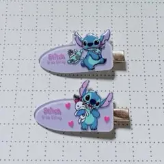新品　スティッチ ヘアクリップ 2個セット　紫　パープル　前髪クリップ