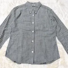 UNIQLO U グレー ストライプ ボタンダウン 長袖シャツ Mサイズ
