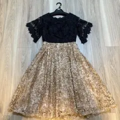 美品 半袖ワンピース レース 花柄 パーティー 二次会 発表会 スパンコール