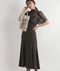 3wayレースボレロ&マーメイドキャミパーティードレス　ブラウン