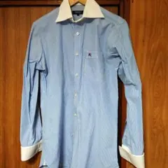 バーバリーブラックレーベル 38 水色 白 メンズワイシャツ ピンストライプ