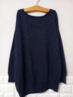 レプシム ラメニット 2way Vネック ネイビー ブラック 黒 アシンメトリー