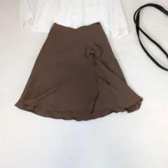 【インゲボルグ】巻きスカート調 フレアスカート『S』ブラウン　リボン　大人可愛い