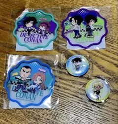 名探偵コナン くら寿司 コラボ ラバーコースター 3種　缶バッジ2種　5点セット