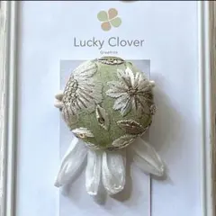 【ヘアゴム】インド刺繍リボンくるみボタン︎◉ペイルグリーン◉フリルタッセル