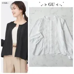 【 GU ジーユー 】 長袖 レースコンビネーションブラウス シャツブラウス M